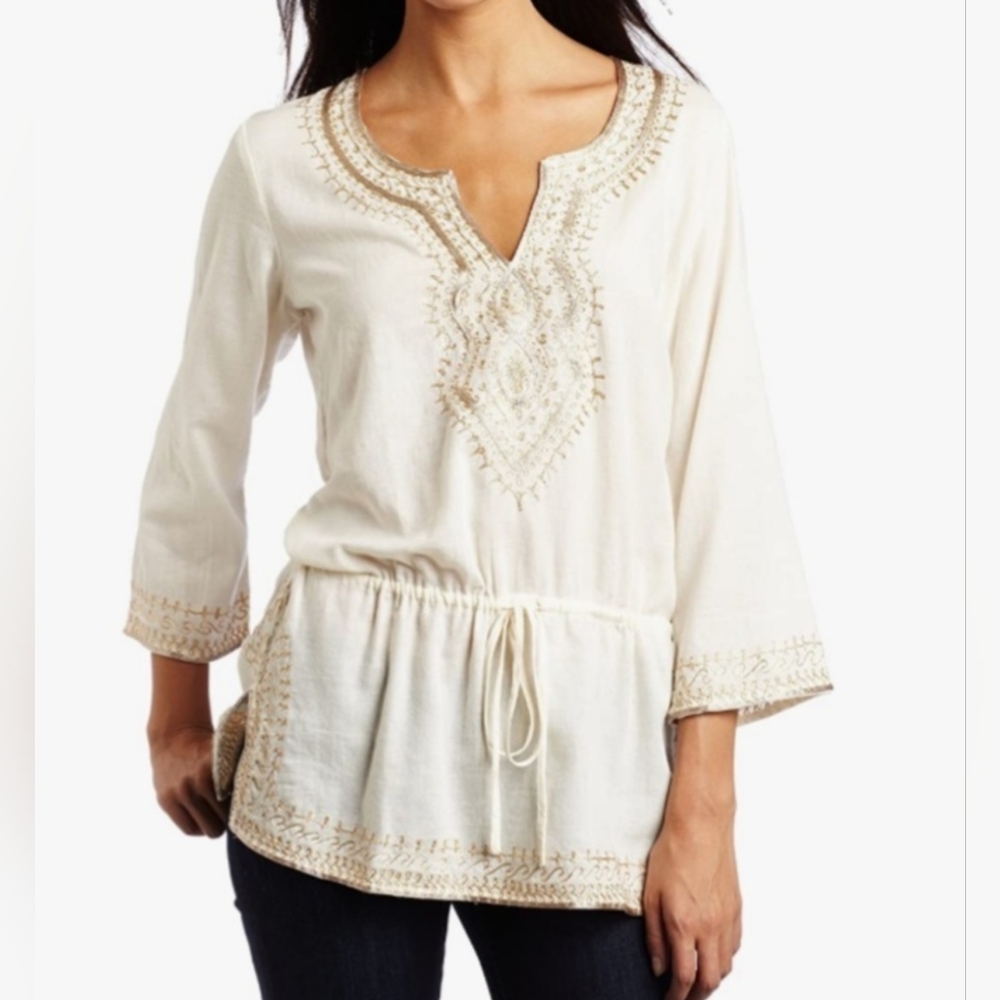 LUCKY BRAND women’s boho cotton metallic embroidery tunic top